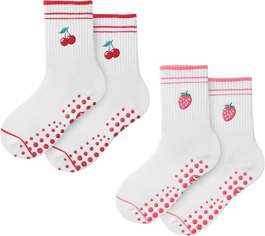 COOLMATE Pilates Socks with Grips for Women, Yoga Socks, Crew Non Slip Women for Barre, Pilates Gifts for Women