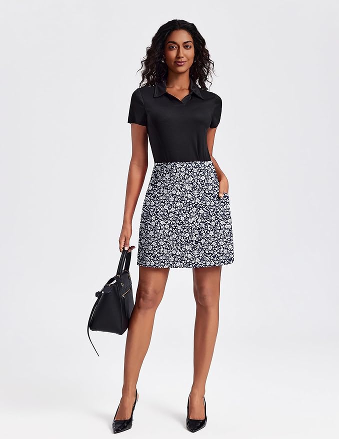PINSPARK 19" Knee Length Skorts for Woman with Pockets UPF 50+ Golf Skirts | 4 Pockets, Built-in Shorts, High Waisted & Tummy Control, Moisture-wicking for Golf Athletic Tennis Workout Casual