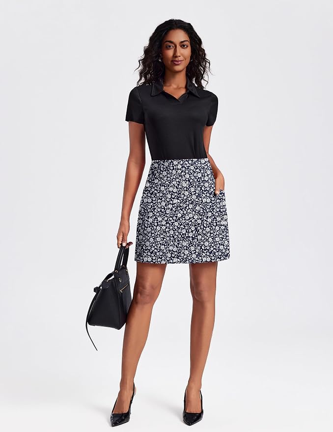 PINSPARK 19" Knee Length Skorts for Woman with Pockets UPF 50+ Golf Skirts | 4 Pockets, Built-in Shorts, High Waisted & Tummy Control, Moisture-wicking for Golf Athletic Tennis Workout Casual
