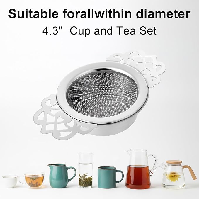 8 Pack Mesh Tea Filter Strainers, Stainless Metal Tea Infuser, Teas Steeper with Handle and Drip Bowl for Loose Teas, Sliver, 2.5 Inch