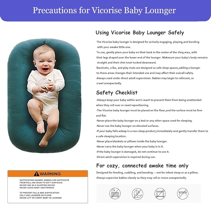 Baby Lounger 0-24 Months 100% Cotton-Snuggle Cozy Me Lounger,Soft & Breathable Baby Lounger for Newborn Play Mat,Infant Babies Essentials Gifts,Green(Lounger Cover Included)