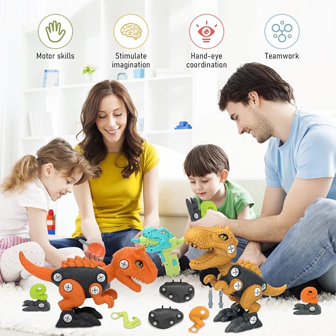 Dinosaur Toys for 3, 4, 5, 6, 7, 8 Year Old Boys, Kids Take Apart Toys with Electric Drill STEM Construction Building Educational, Party Christmas Birthday Gifts for Boys Girls
