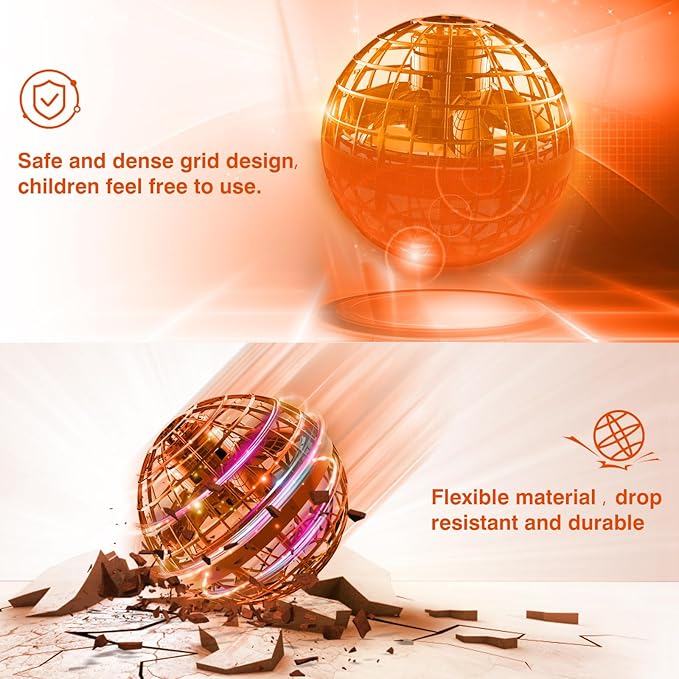 Ciniffo Flying Orb Ball 2025, Hand Controlled Boomerang Spinner Mini Drone Cosmic Globe Toy, Cool Toys Gift for 6 7 8 9 10+ Year Old Boys Girls Teens Outdoor Toys(Orange)