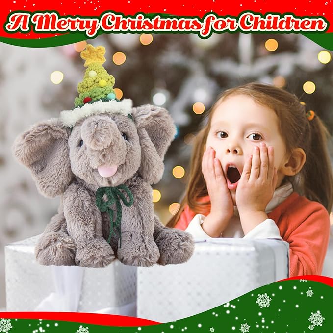 Hopearl Adorable Christmas Plush Calf Elephant Toy Floppy Elephish Ultra Xmas Soft Stuffed Animal for Boys Girls Kids Toddlers, Gray, 9''