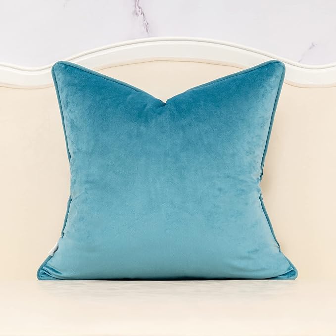 Alerfa 18 x 18 Inch Light Blue Square Maple Leaf Pillow Embroidery Cut Velvet Cushion Case Luxury Modern Lumbar Throw Pillow Cover Decorative Pillow for Couch Sofa Living Room Bedroom Car