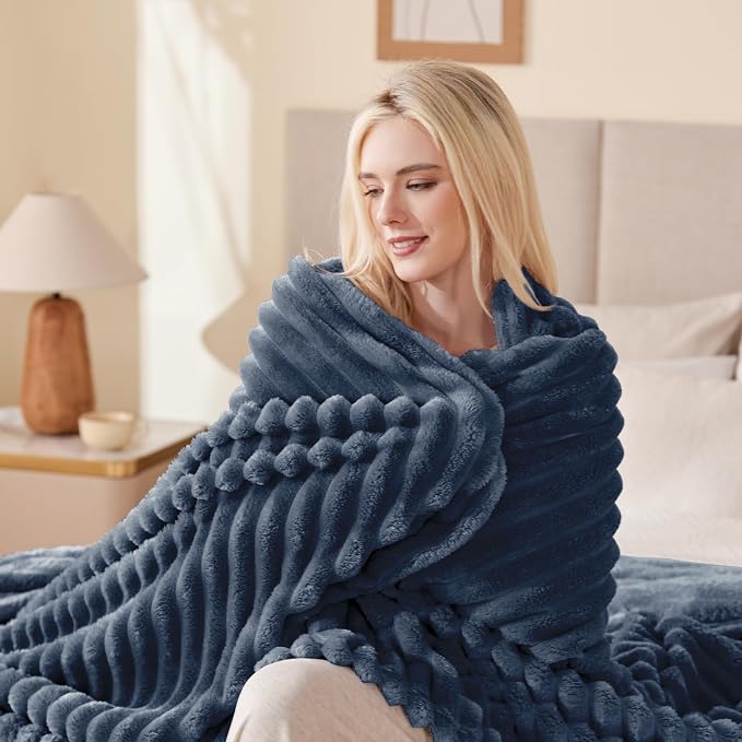 EXQ Home Gentle Soft Fleece Throw Blanket – Cozy Lightweight Blanket for Couch Bed – All-Season Warm Fuzzy Flannel Blanket for Women Mom Her – Gifts for Birthday(60"x80",Navy Blue)