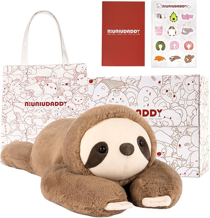 Niuniu Daddy 26" | 5LB Sloth Weighted Stuffed Animals for Adults Kids, Large Brown Sloth Weighted Lap Animal Plush Toy, Giant Body Pillow with Bag Stickers as Gift for Christmas Birthday Holidays