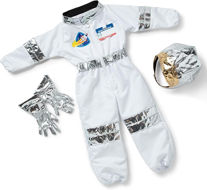Melissa & Doug Astronaut Costume Role Play Space Set (5-Piece) - Jumpsuit, Helmet, Gloves, Name Tag - Pretend Astronaut Outfit with Realistic Accessories, Kids Dress Up for Toddlers & Children Ages 3+