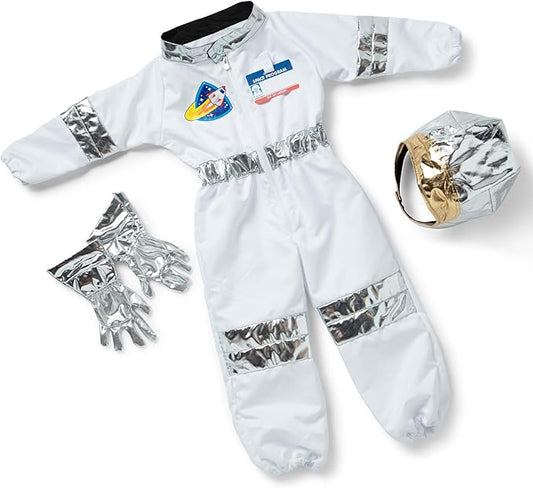 Melissa & Doug Astronaut Costume Role Play Space Set (5-Piece) - Jumpsuit, Helmet, Gloves, Name Tag - Pretend Astronaut Outfit with Realistic Accessories, Kids Dress Up for Toddlers & Children Ages 3+