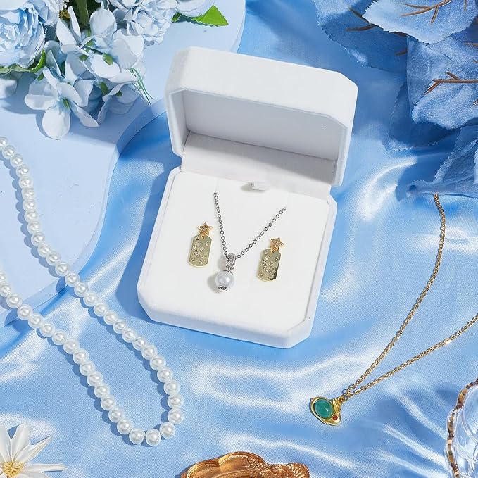 SUNNYCLUE Necklace Earrings Ring Gift Box Velvet Jewelry Set Box 3.6x3.6x1.7 Inch White Pendant Necklaces Organizer Storage Display Case for Bracelet Earring Ring Wedding Engagement Birthday Traveling