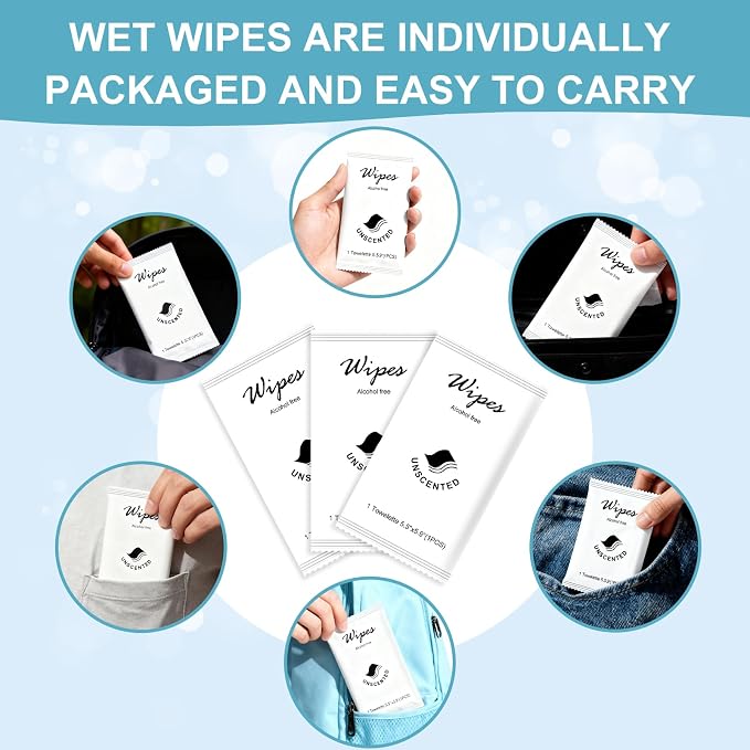 Individual Hand Wipes Wet Wipes Travel Size,Wet Wipes Individually Wrapped | 50PCS Bulk Cleansing Travel Size Wipes for Wedding Travel Restaurant Barbecue(Unscented)