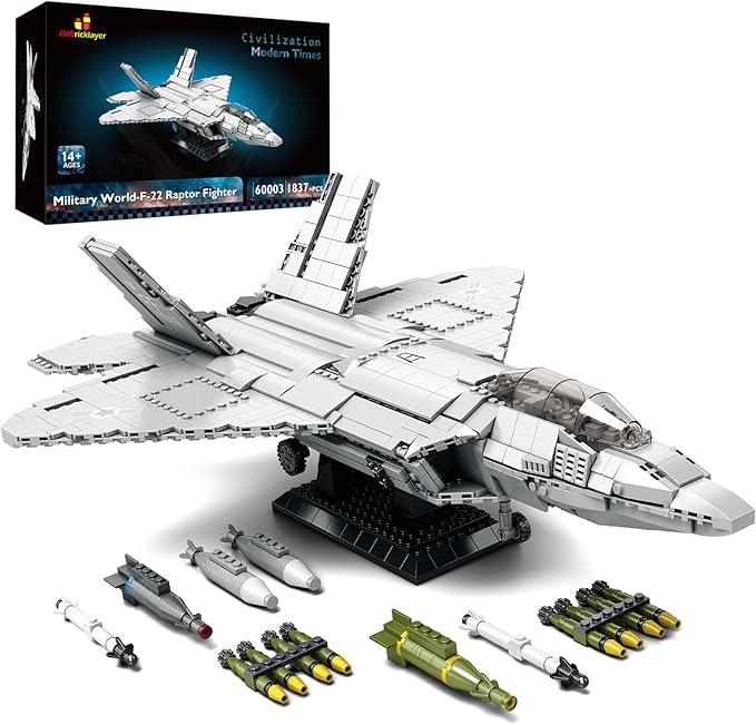 JMBricklayer F-22 Raptor Fighter Jet Building Block Set, Military Airplane Toy Army Construction Sets, Toys Gifts for Kids 14+, Adults and Military Fans 60003 (1837PCS)