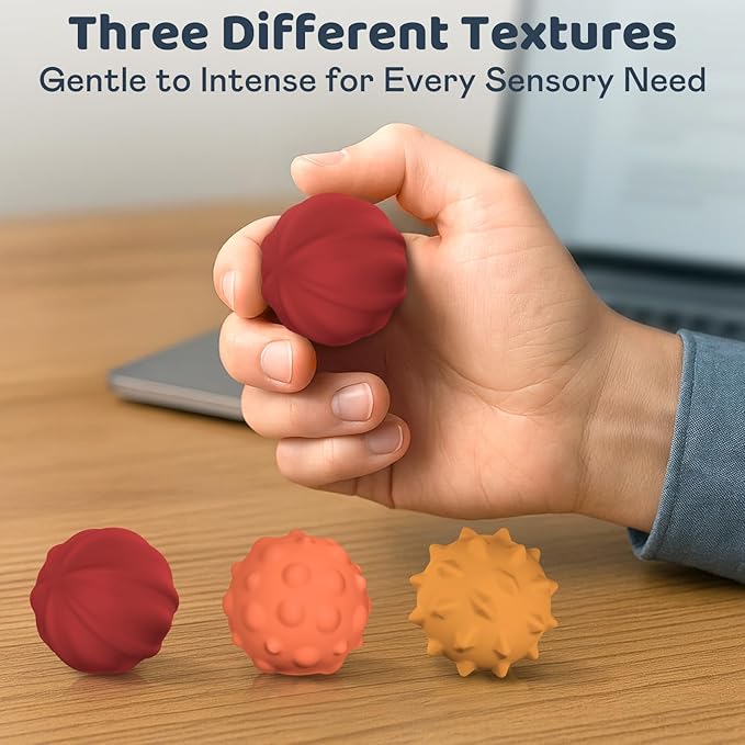Magnetic Sensory Fidget Balls – 3PC Large Weighted Textured Silicone Stress Relief Toys for Adults & Teens with ADHD, Autism, Anxiety – Quiet Fidget Magnets for Desk, Travel, Office & Gifting