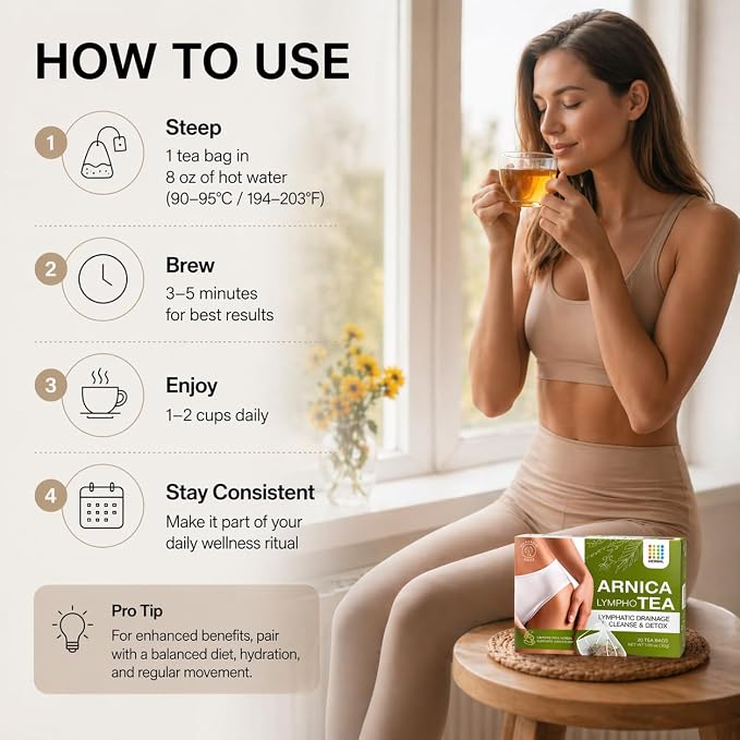 Bruizex Arnica Tea for Bruising and Swelling, Post Surgery Recovery after Liposuction, Tummy Tuck, 360 Lipo, BBL I Blend For Lymphatic Drainage Massage & Fibrosis with Ginger I 30 arnica tea bags
