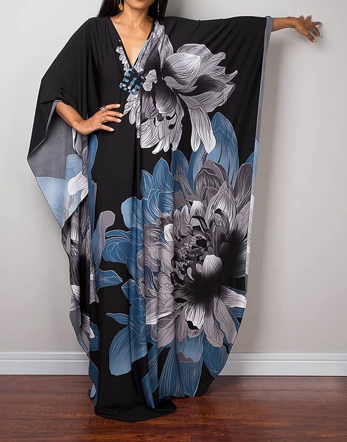Venasha Womens Caftan Floral Print Kaftan Dress Short Sleeve Swimsuit Cover up Loungewear for Summer