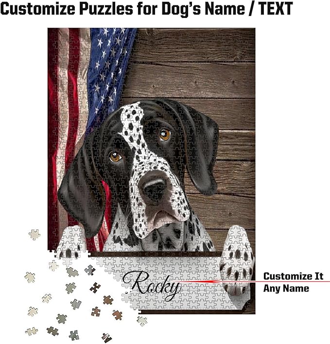Custom Wooden Jigsaw Puzzles with Your Dog's Name on English Pointer Art Print - 300 500 1000PCS Puzzles Game and Home Wall Decor