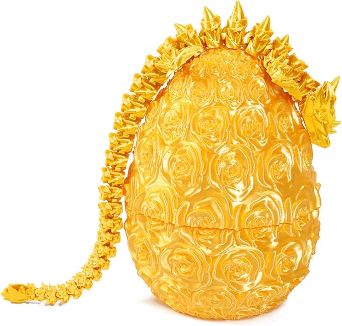 Pigmiss 3D Printed Dragon,3D Dragon Eggs with Dragon Inside,Dragon Fidget Toy for Adult,Full Articulated Dragon Crystal Dragon Easter Eggs Decoration for Gift (Rose-Yellow)