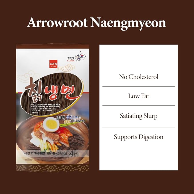 Wang Korean Cold Noodle Naengmyeon with Arrowroot, Simple and Savory, 22 Ounce, 4 Servings