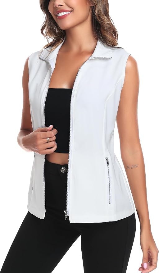 MISS MOLY Women's Lightweight Vest Casual Zip Up Utility Vest Hiking Golf Sleeveless Jackets with Pockets