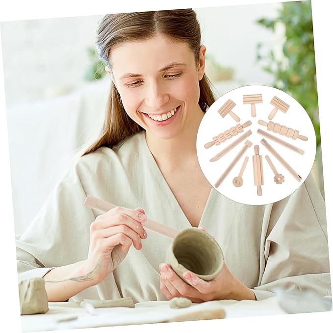 Garneck 12Pcs Wooden Clay Tools Set for Kids: Dough Rolling Modeling Accessories Pottery Sculpting Kit Modeling Accessories for Early Education Art Craft Activity Home School
