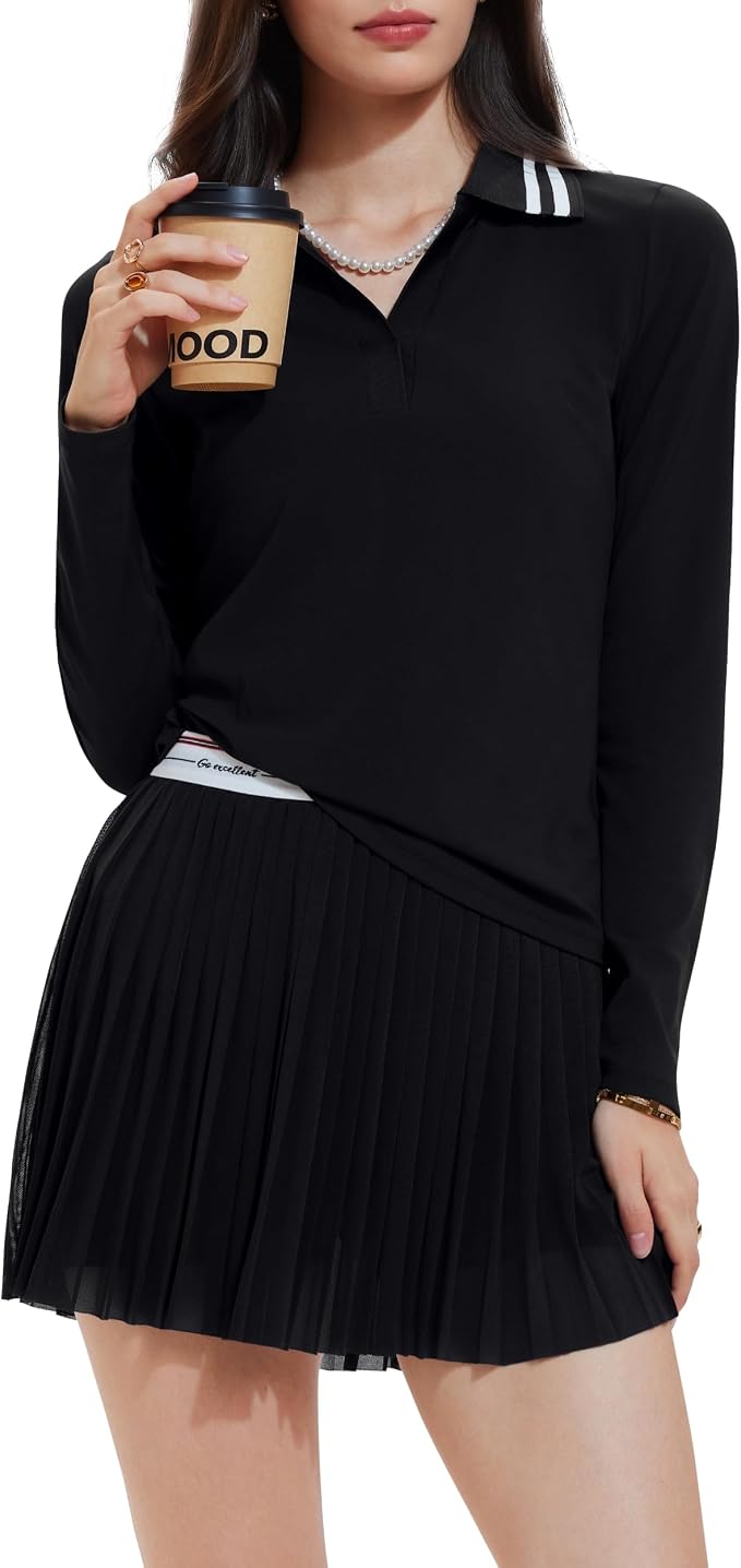 Mudere 2 Piece Golf Outfits for Women Tennis Skirt Set Built-in Shorts | Deep V-Neck Lapel, Silky Breathable High Stretch Fabric, Side Pockets, Activewear, Athletic Wear