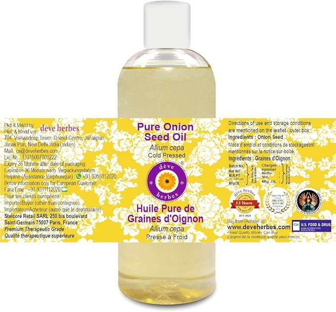 Deve Herbes Pure Onion Seed Oil (Allium cepa) Cold Pressed 200ml (6.76 oz)