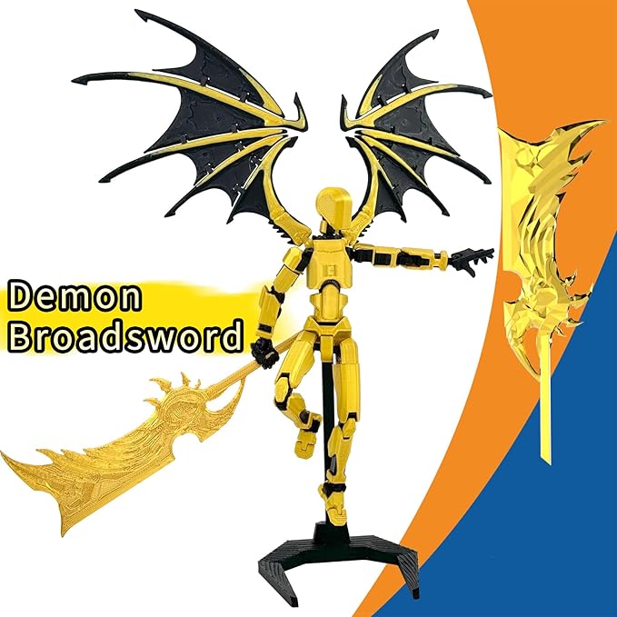 T13 Action Figure Already Assembled, Devil Wings Titan 13 Action Figure 3D Printed T13 Action Figures Set, T 13 Robo 13, Lucky 13, Gift for Dummy Collectors Desktop Decorations (Black Gold)