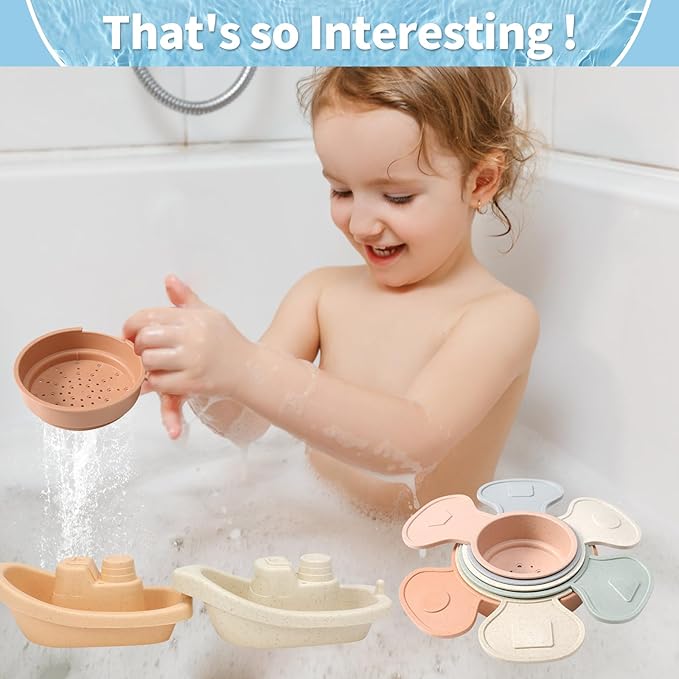 Bath Toys Floating Boats Train with Bathing Spoon,11 Pcs Water Table Toys Mold Free Baby Bath Toys for Toddlers 1-3 Infants 6-12-18 Months,Bathtub Toys Shower Toys for 1 2 3 4 Year Old
