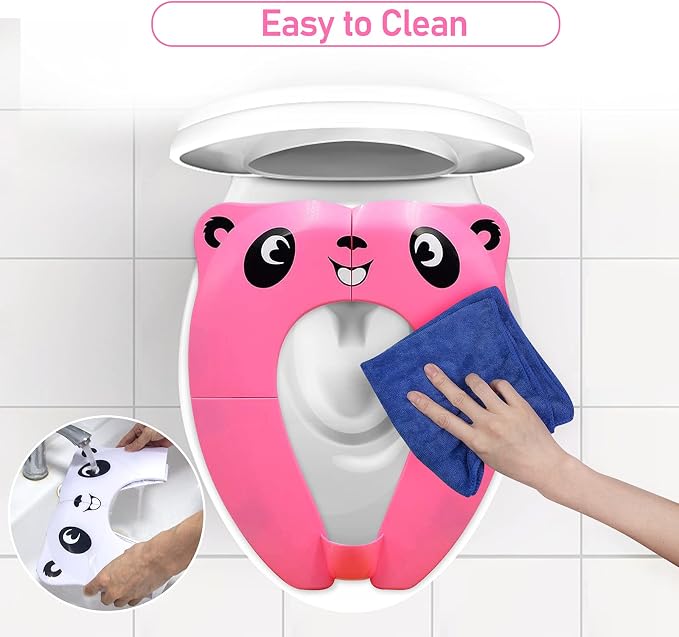 Folding Toilet Seat Toddler, Portable Toilet Training Seat for Kids, Foldable Travel Toddler Toilet Seat in ABS Material with 8 Anti Slip Silicon Pads and 1 Carry Bag, Pink Panda