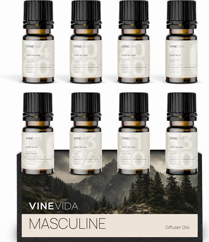 VINEVIDA Masculine Diffuser Oil Collection [Set of 8] - Scented Oil | Aromatherapy Diffuser Oils | Made in USA