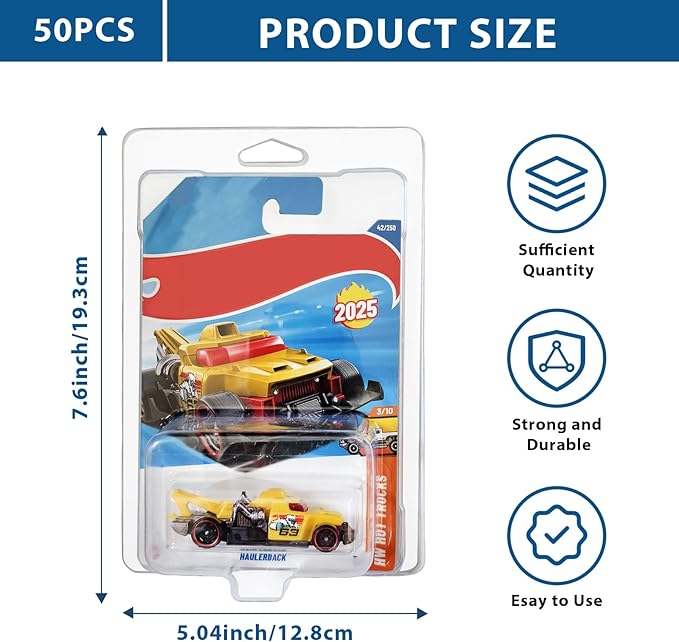 50-Pack Protector case for Hot Wheels -Clamshell Plastic Display Cases for 1:64 Scale Models, Crystal Clear UV-Resistant, Dust-Proof & Scratch-Resistant Plastic Storage Case with Secure Seal