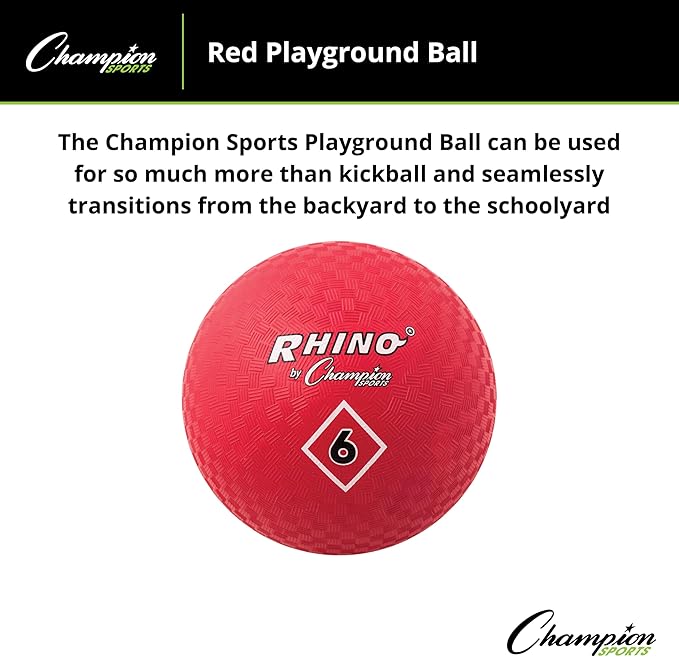Champion Sports Playground Ball – High-Bounce 2-Ply Construction, Durable Red Ball for Throwing, Catching & Kicking - Multiple Sizes (5", 6", 7", 10", 13", 16")