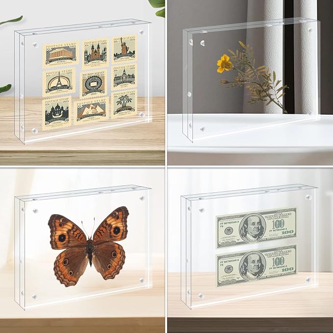 Egofine 6x8 Acrylic Frames 2 Pack, 20mm Thicker Frameless Clear Picture Frames, Double Sided Magnetic Picture Frames, Free Standing Desktop Display