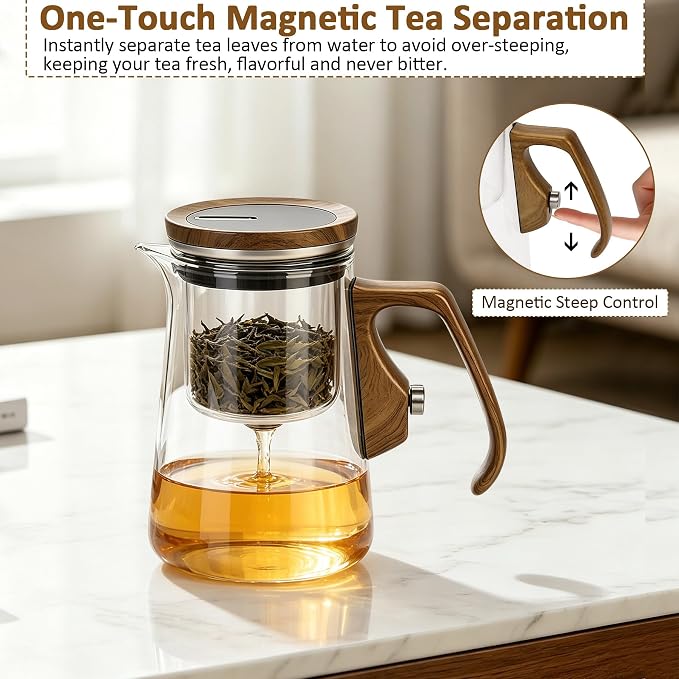 Magnetic Glass Teapot, Enchanted Tea Pot with Infuser, High Borosilicate Glass Tea Maker for Loose Leaf Tea Herbal Tea Loose Herb Tea, Tea Lovers Gift - 25oz