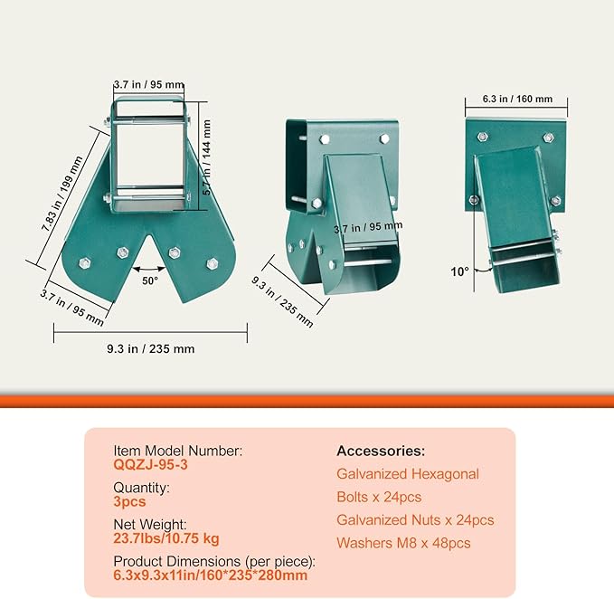VEVOR Swing Set Brackets, A-Frame Heavy Duty Carbon Steel Swing Hangers with Mounting Hardware, 3-Piece DIY Hanger Sets Bracket with Bolts Included, for 4 x 4 Legs and 4 x 6 Beam, Green
