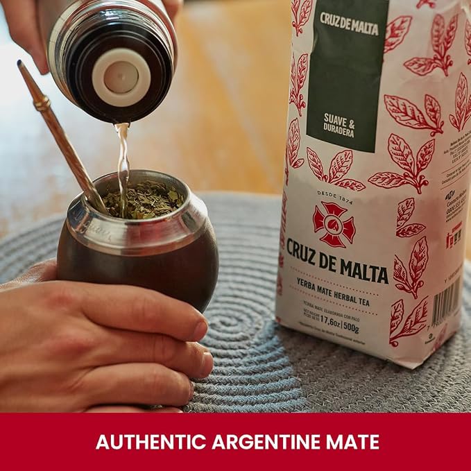 Cruz de Malta Yerba Mate Traditional Argentina Brew Gluten-Free Large Leaf Low Dust | USA Specific Packaging | (1.1 Lb - 500Gr) - Pack of 2