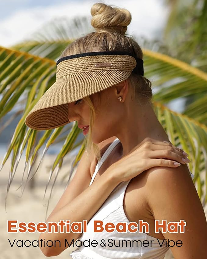 FURTALK Womens Sun Visor Hat Straw Sun Visors for Women Summer Packable Ponytail Beach Hats for Women Travel UPF 80+