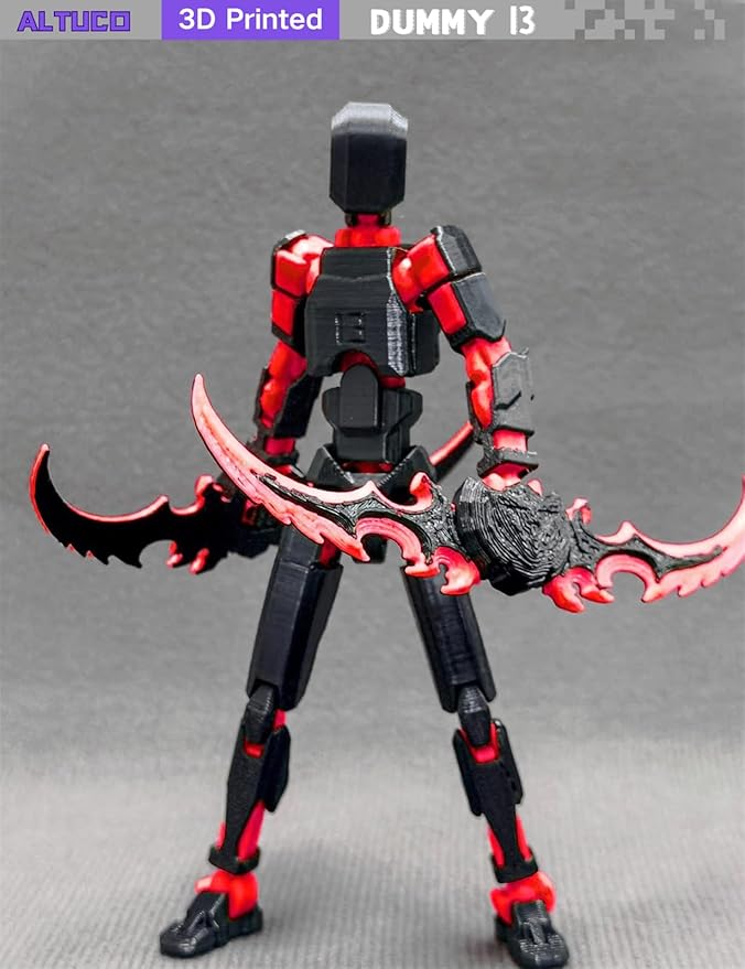 T13 Action Figure for Kids,3D Printed Titan 13 Figure with Multiple Accessories,Dummy 13 Desktop Decorative Toy(Black-red)