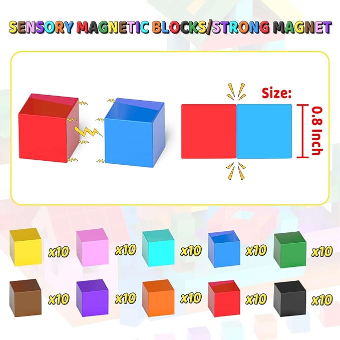 100PCS Magnetic Blocks Set, STEM Montessori Magnetic Building Toys for Toddlers – Sensory Learning Toys, Birthday for Kids Aged 3-8 (100pcs)