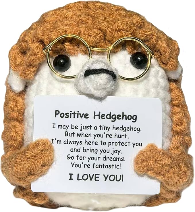 Crochet Easter Basket Stuffers Positive Hedgehog, Crochet for Friend Mom Grandma Dad Grandpa Daughter Son Mini Gifts, Emotional Coworker Sister Brother Support Small Birthday Gifts