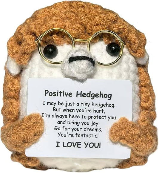 Crochet Easter Basket Stuffers Positive Hedgehog, Crochet for Friend Mom Grandma Dad Grandpa Daughter Son Mini Gifts, Emotional Coworker Sister Brother Support Small Birthday Gifts