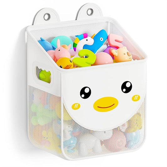 Ligereza Quick Fetch Way Bath Toy Storage, Cute Mesh Bath Toy Organizer, Large Capacity and Large Opening Baby Bathtub Toy Holder for Tub, Multipurpose Mesh Shower Bag (White)