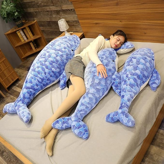 Humpback Whale Kids Plush Toy Pillow,Large Blue Whale Stuffed Animals Toy Plushie Fish Gifts (70cm/27.6in)
