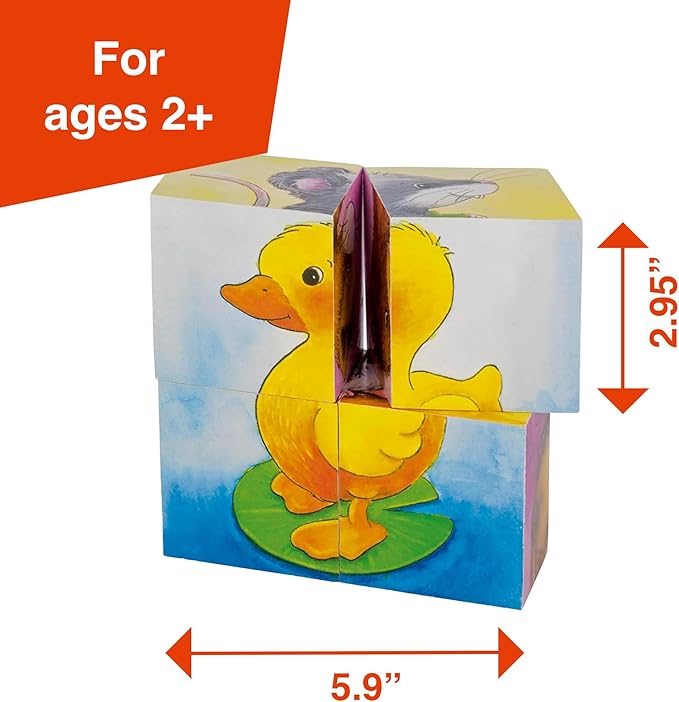 GOKI Wooden Cube Puzzles for Toddlers 2-4 Inspired Montessori Toy 6-in-1 Animal Toddler Puzzle - 4 Wooden Cubes - Educational Toy for Kids Ages 2+ Farm-Themed - Designed with Love in Germany