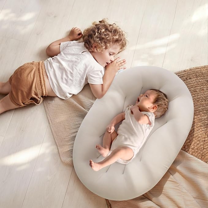 Baby Lounger for Newborn: Portable & Lightweight Pillow for Tummy Time Playtime & Diaper Changes - Skin-Friendly & Breathable for 0-12 Month Supervised Use