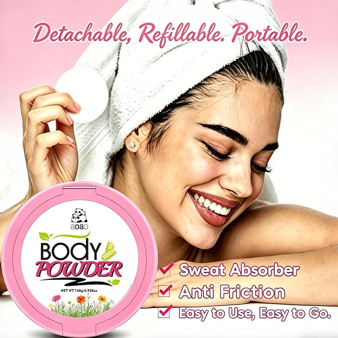 Women's Body Powder with Puff, Talc-Free, Help Reduce Dampness After Shower, Aloe for Sooting, Featherlight, Dusting Powder for Underarm Sweat & Moisture Absorbing, Anti-Chafing Sensitive Skin, 2Pack