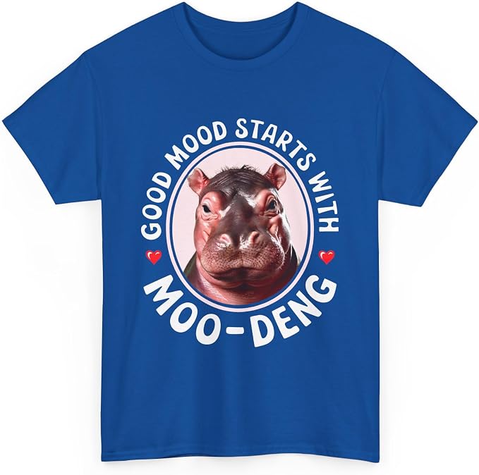Good Mood Starts with Moo Deng Unisex T-Shirt, Funny Moo Deng Good Mood Minimalist Men and Women Shirt