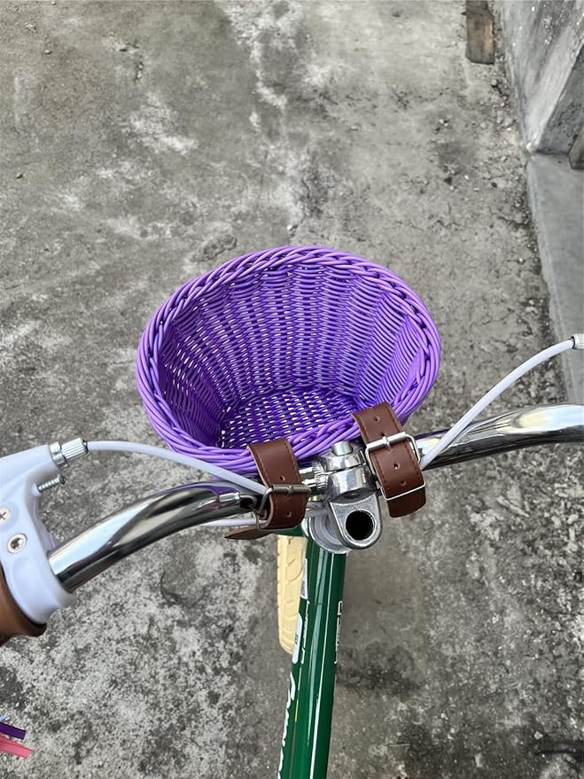 Kids Bike Basket, Wicker Handlebar Bicycle Basket for Girls With Unicorn Necklace, Bell, Streamers, Stickers Decoration Accessories Set