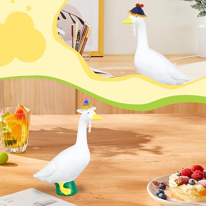 6PCS Mini Knitted Goose Hat with Adjustable Strap,Magnetic Desk Goose Outfits 7 inches,Mini Hat for Statue Keychain Holder,Small Headware for Decoration