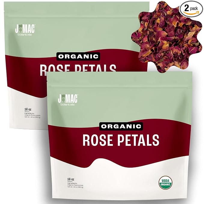 J MAC BOTANICALS Organic Rose Petals (32 oz) Certified USDA Organic, edible, culinary grade dry rose petals for herbal tea, cooking and crafts